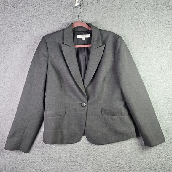 Nine West Gray Blazer Jacket 14 Double Vent Classic Career Wear Tailored Lined - Picture 1 of 16